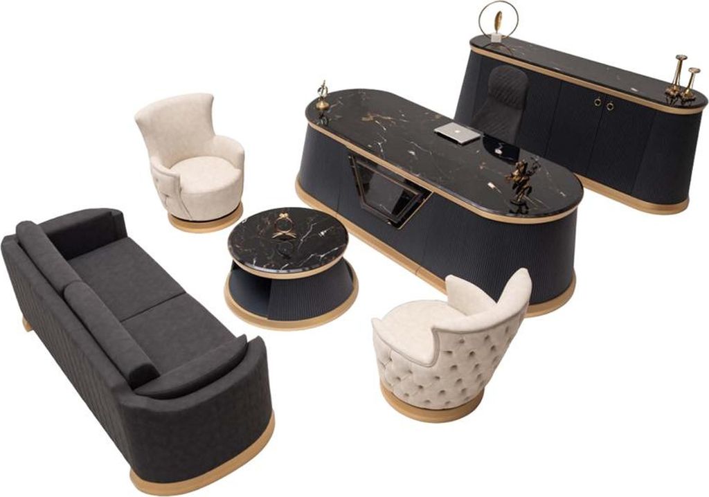 Designer 6tlg. Büromöbelset Robust Arbeitstisch Sitzgruppe Arbeitszimmer