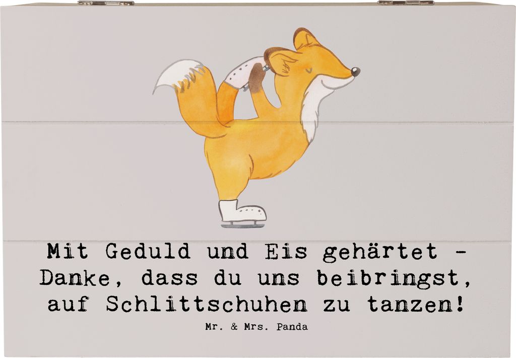 Mr. & Mrs. Panda Box Eiskunstlauf Trainerin 22 x 15 cm - Grau Pastell - Geschenk, fotobox, geschenkkiste, Sportarten, truhe holz, schatztruhe, Spor...