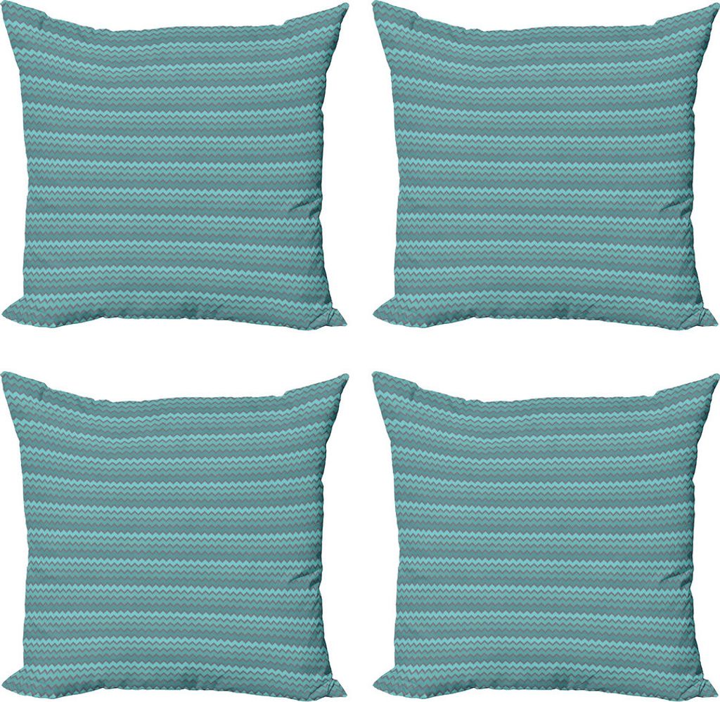 ABAKUHAUS Winkel Kissenbezug Set (4 Stück), Zickzacks in Shades of Blue, Moderner Doppelseitiger Digitaldruck, 40 cm x 40 cm, Blassblau Türkis Teal