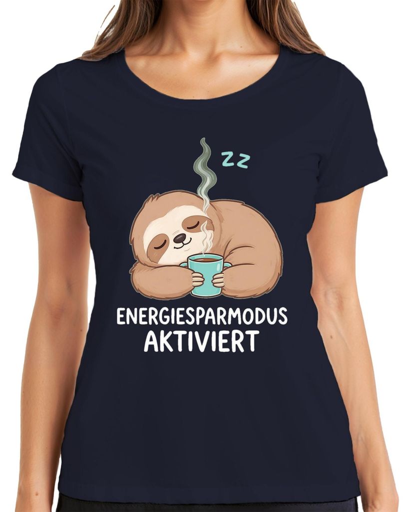 Faultier Energiesparmodus aktiviert Kaffee entspannt Geschenk Damen T-Shirt, Navy, S