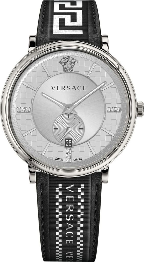 Versace Herren Armbanduhr V-circle 42 mm Multifunktionszifferblatt mit Datumsfenster Armband Leder, Stoff VEBQ01819
