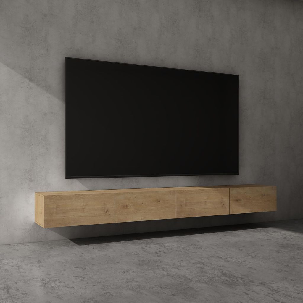 doporro Mobile Porta TV Sospeso 280 cm con 4 Ante Marrone Immagine del prodotto 