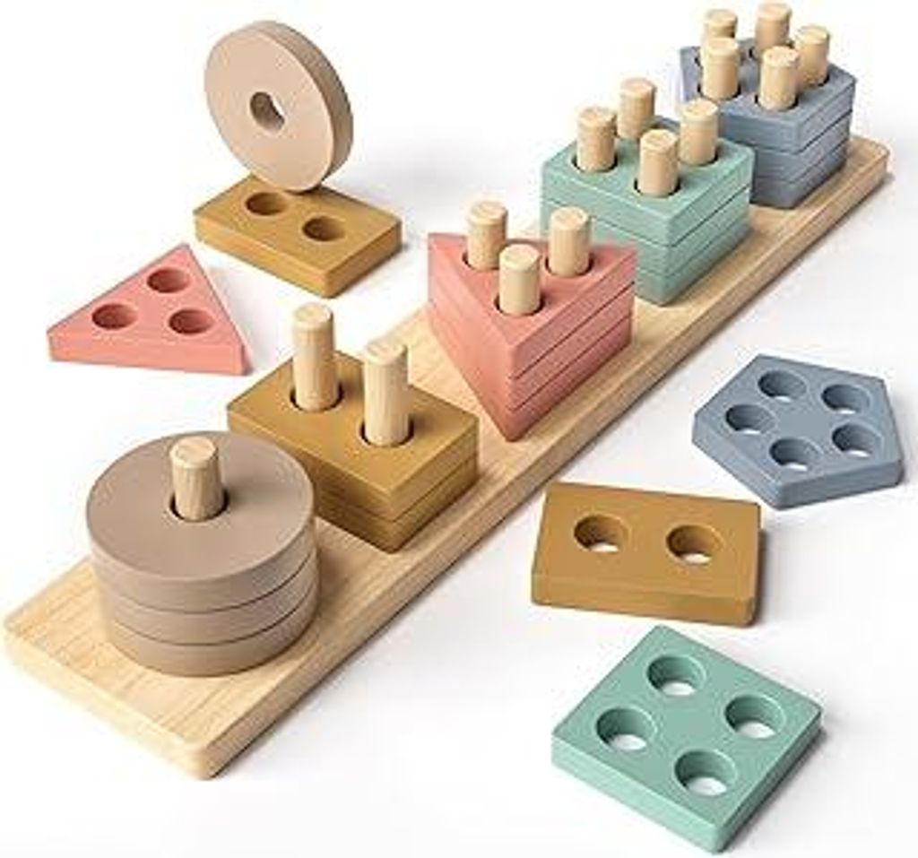 Atoylink Steckspiel Montessori Spielzeug ab 1 2 3 Jahre Holz Formensortierspiel & Stapeln Spielzeug Motorikspielzeug Holzspielzeug Wooden Stacking ...