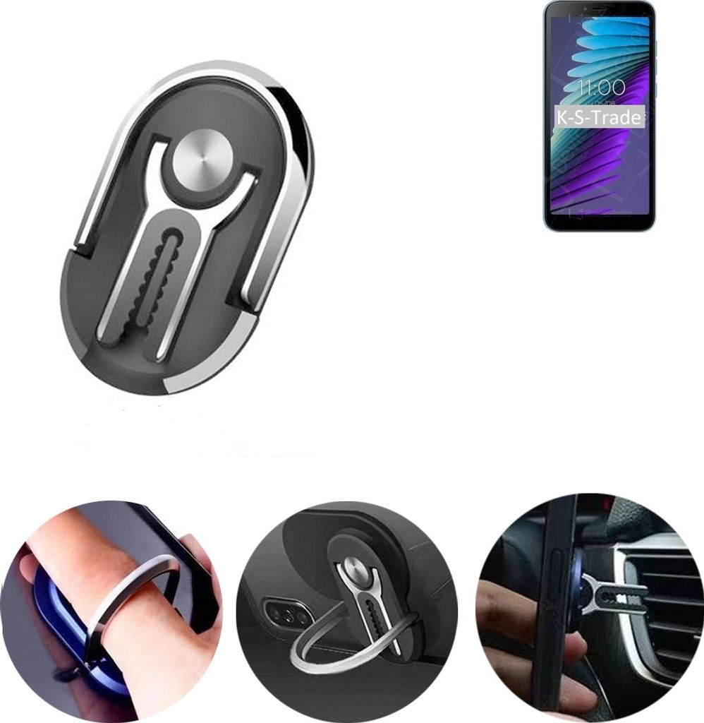 K-S-Trade 3in1 Smartphone-Ring Handy-Ring kompatibel mit BQ Mobile BQ-5765L Clever Fingerhalterung Handyring Tischständer Lüftungsgitter-Halterung