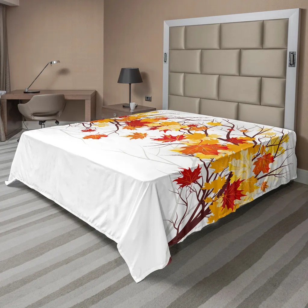 Grand drap plat décoratif en microfibre douce orange et blanc automne