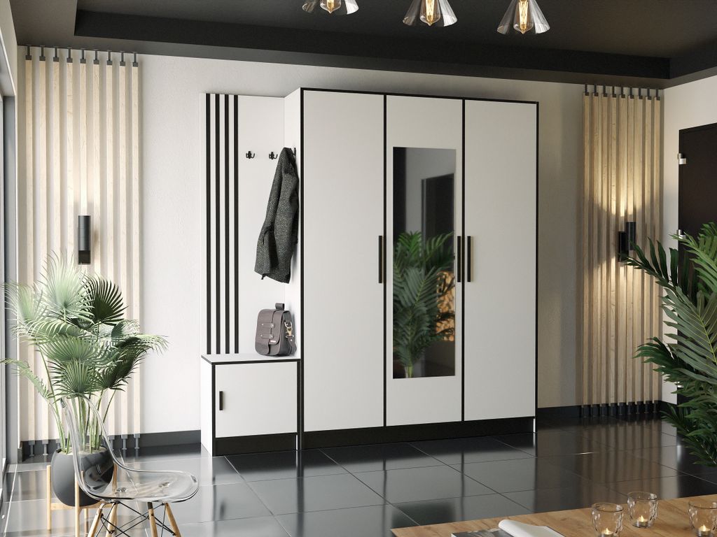 KIER FURNITURE Kleiderschrank mit Sitz, Weiß - 209,6x205x39cm