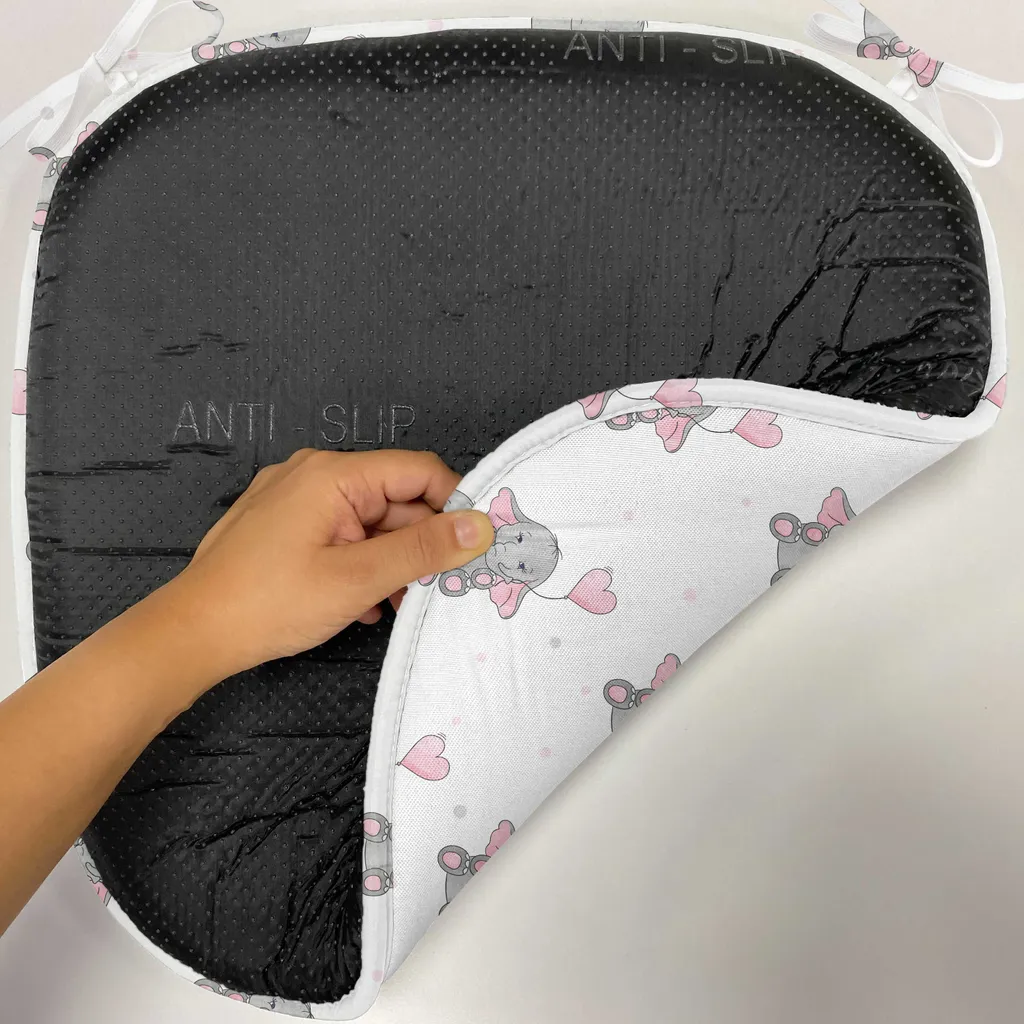 Lot 4 Galettes de Chaise avec Sangles Imperméables Décor Éléphant 40cm