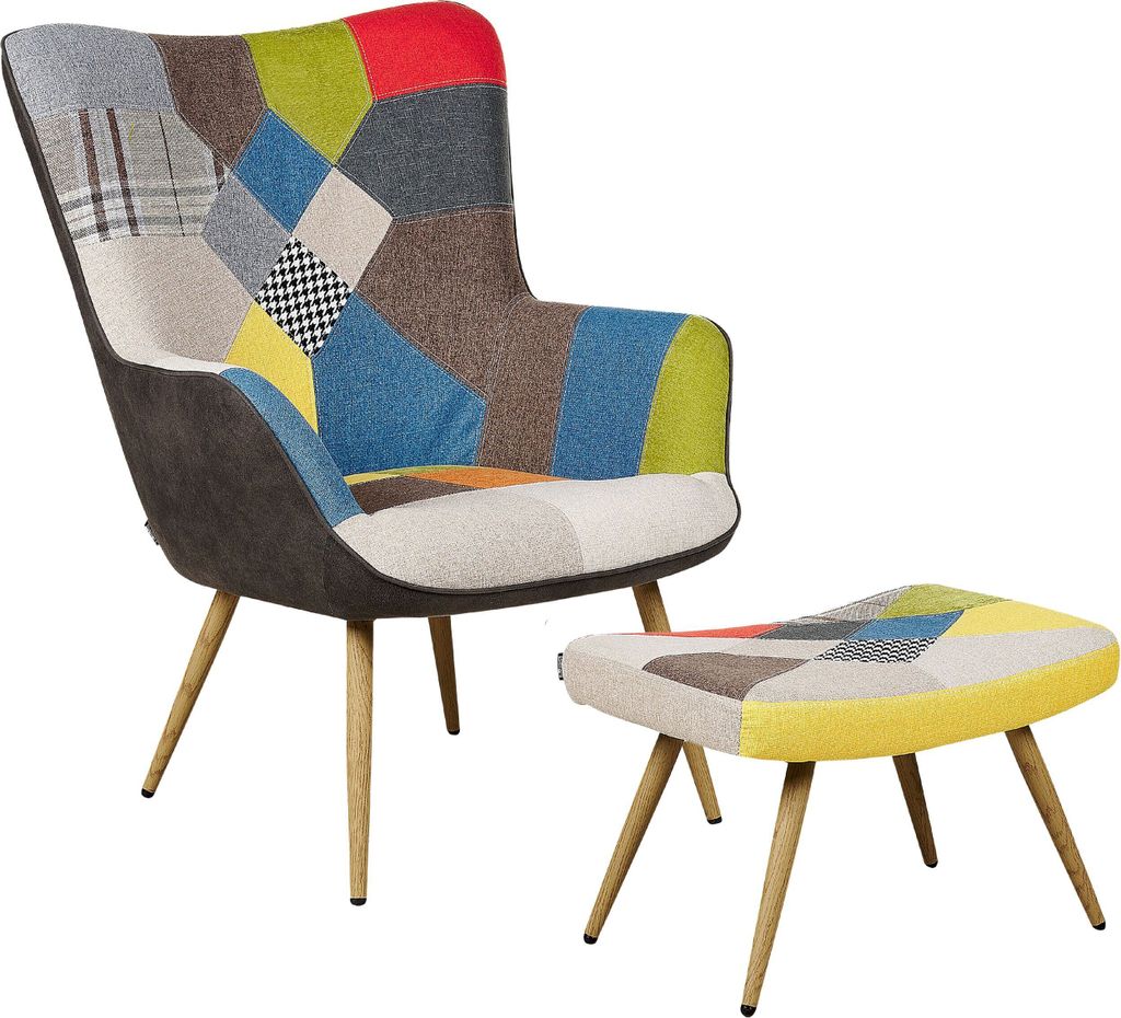 BELIANI Ohrensessel Patchwork/ Bunt Hocker Polsterbezug mit Produktbild 