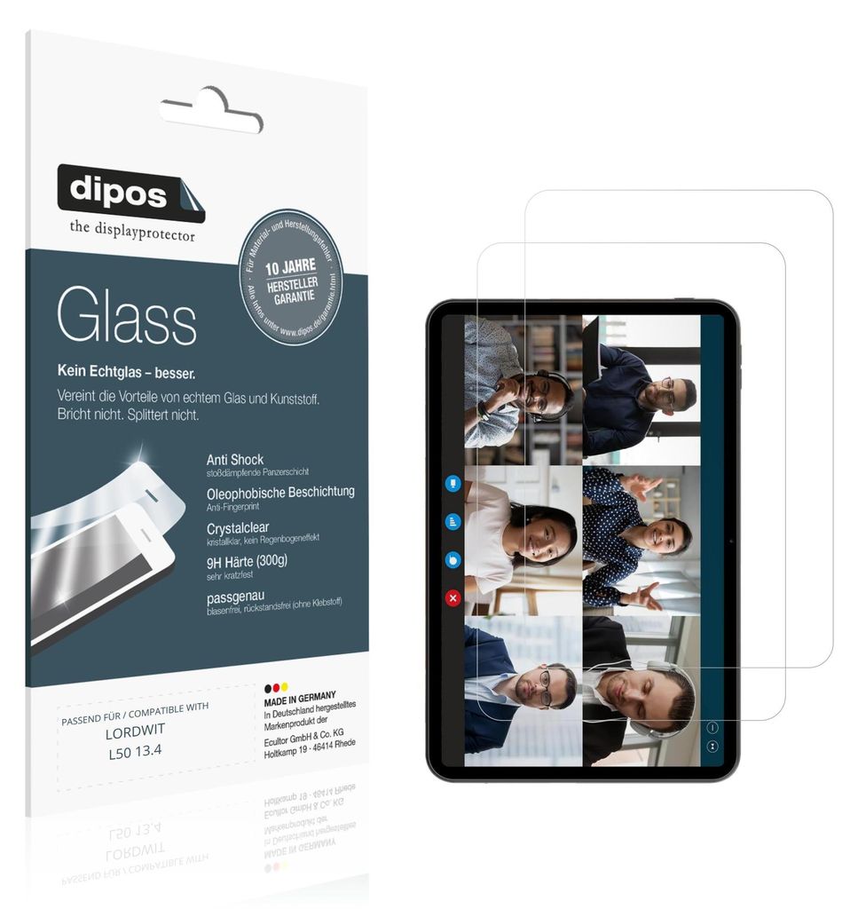 2x Schutzfolie für LORDWIT L50 13.4 - Anti-Shock 9H Folie dipos Glass Kunststoffglas