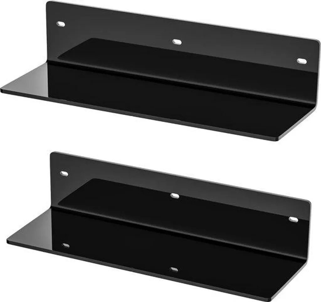Lot de 2 étagères murales noires 30 cm en acrylique pour déco moderne