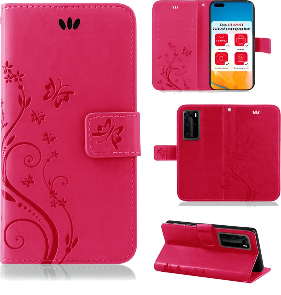 Handytasche für Huawei P40 Pro Blumen Flip Cover Buchhülle mit Magnetverschluss, Pink