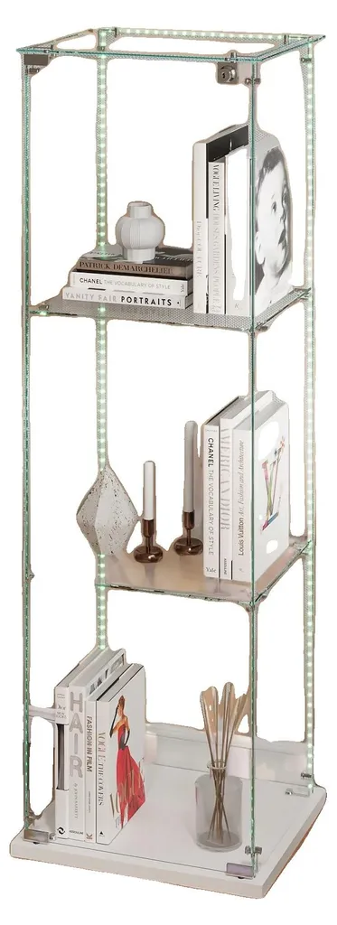 Vitrine LED en verre trempé blanc, design épuré pour salon - 180x60cm