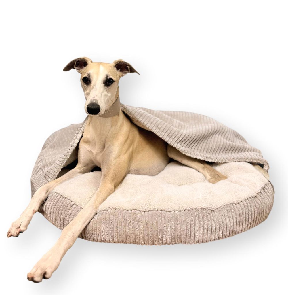 4L Textil Hundebett große Hunde waschbar Hundehöhle Hundekorb mit Kapuze Hundeschlafsack Hundesofa für Mittelgroße Hunde (70x70 cm, Beige)