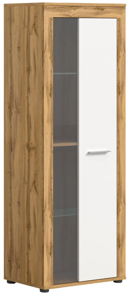 Vitrine de rangement anti-poussière pour petits salons - Chêne et Blanc