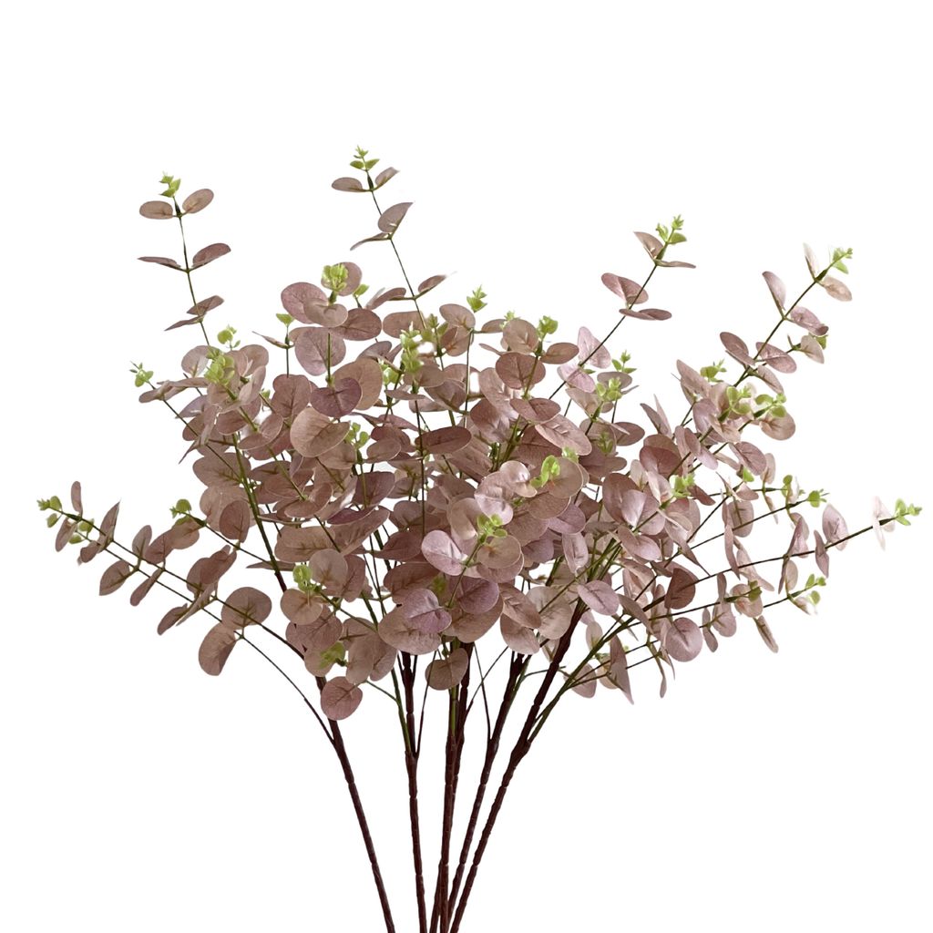 Künstlicher Eukalyptus 3er-Set (85 cm) – Realistische Kunstpflanze, mi mehreren Zweigen, einfach kürzbar haben einen zarten Altrosa bis Rosé-T...