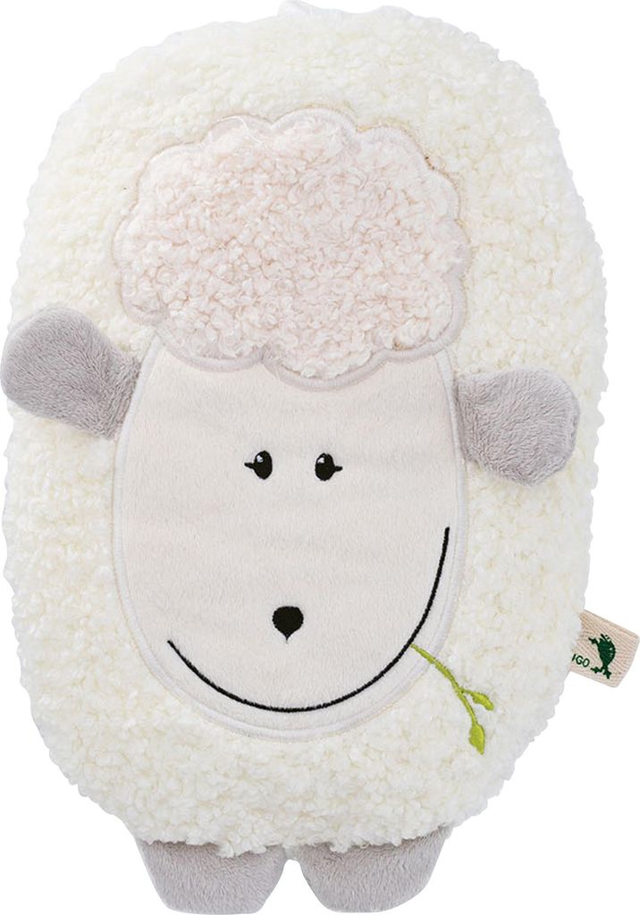 HUGO FROSCH Wärmflasche Lamm Flauschbezug mit Klettverschluss, 0,8 Liter, weiß