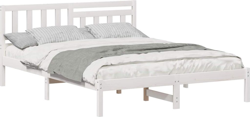 vidaXL Bettrahmen mit Kopfteil Weiß 150 x 200 cm Massives Kiefernholz