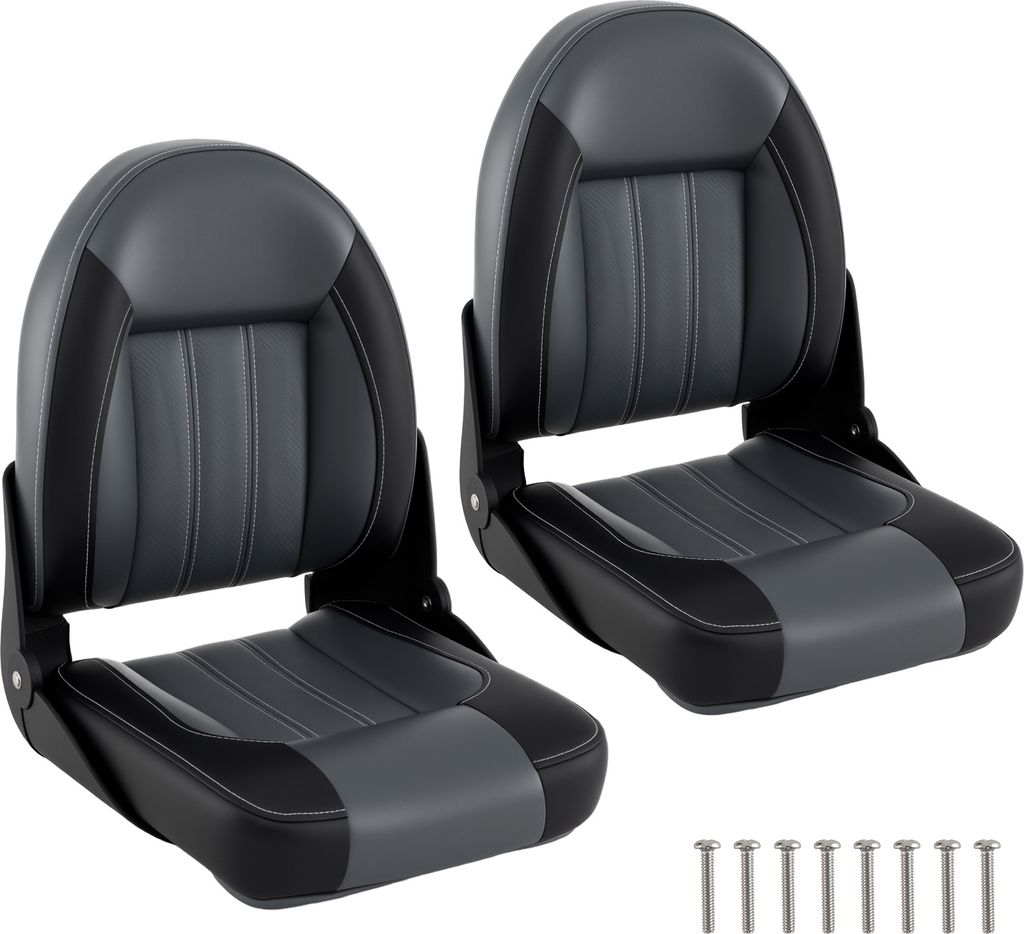 COSTWAY Hochlehner Bootssitz, 2er Set, klappbarer Bootsstuhl mit 7 cm dicker Schaumstoffpolsterung, gepolsterter Steuerstuhl für Boote, Schwarz
