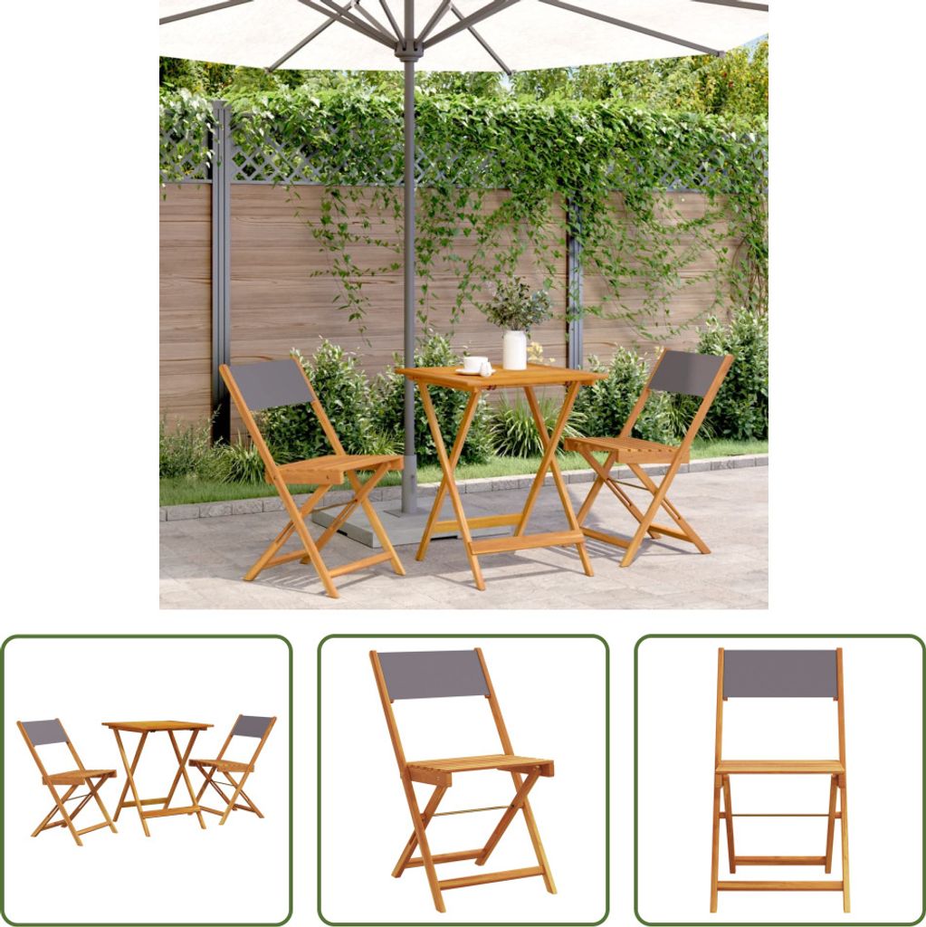 The Living Store 3-tlg. Bistro-Set Anthrazit Stoff und Massivholz
