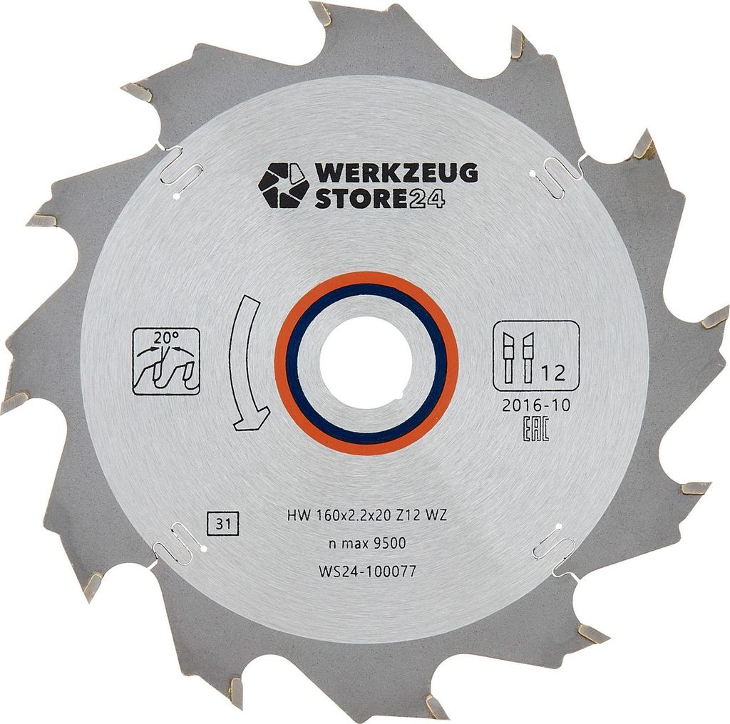 WS24 HM Kreissägeblatt Holz 160 x 2,2 x 20 WZ 12 - WS24-100077