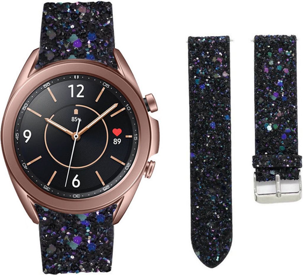 Strap-it Samsung Galaxy Watch 3 41mm Leder Glitzerarmband (Schwarz)