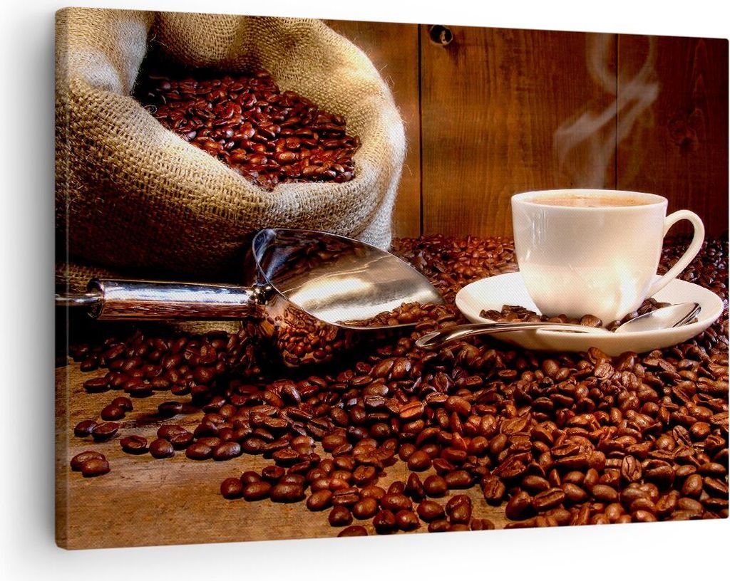 Bild auf Leinwand - Leinwandbild - Cup Samen Coffe - 70x50cm - Wand Bild - Wanddeko - Wandbilder - Leinwanddruck - Bilder - Kunstdruck - Wanddekora...