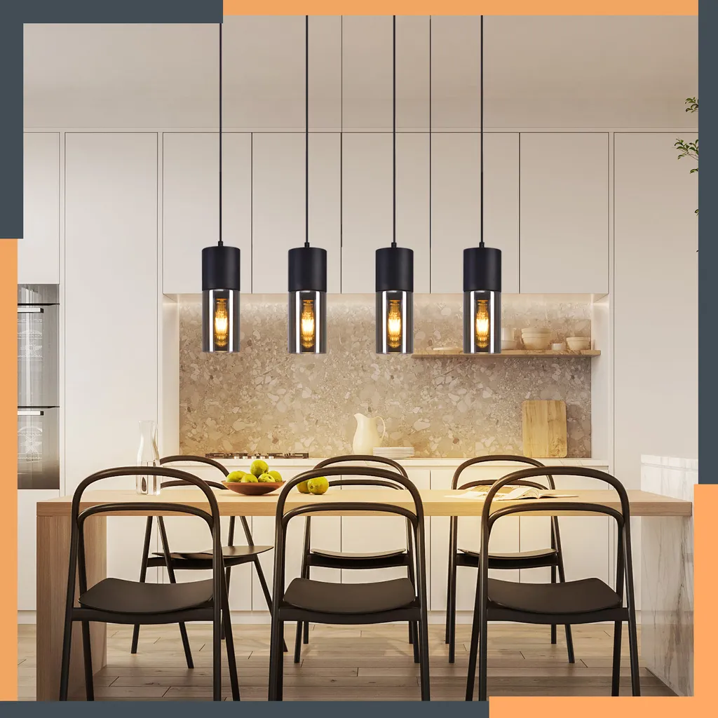 Éclairage Table à Manger Moderne Suspension 4 Lampes E27 Noire Ajustable - 6