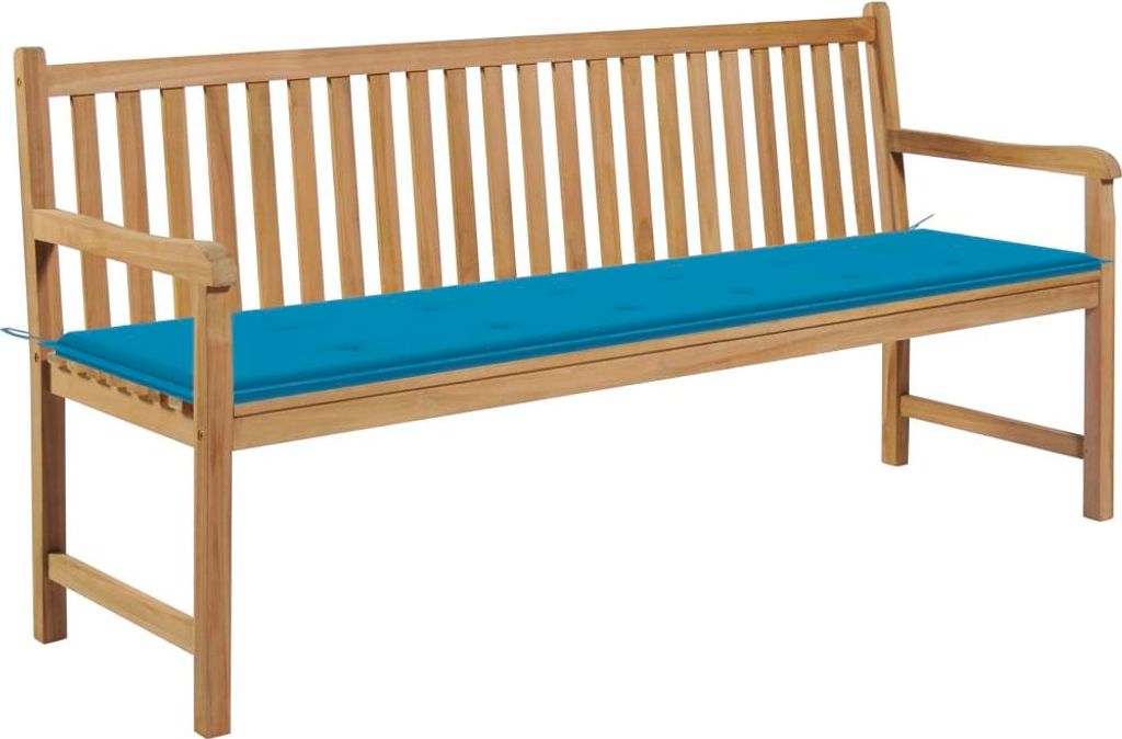 Gartenbank mit Blauer Auflage 175 cm Massivholz Teak