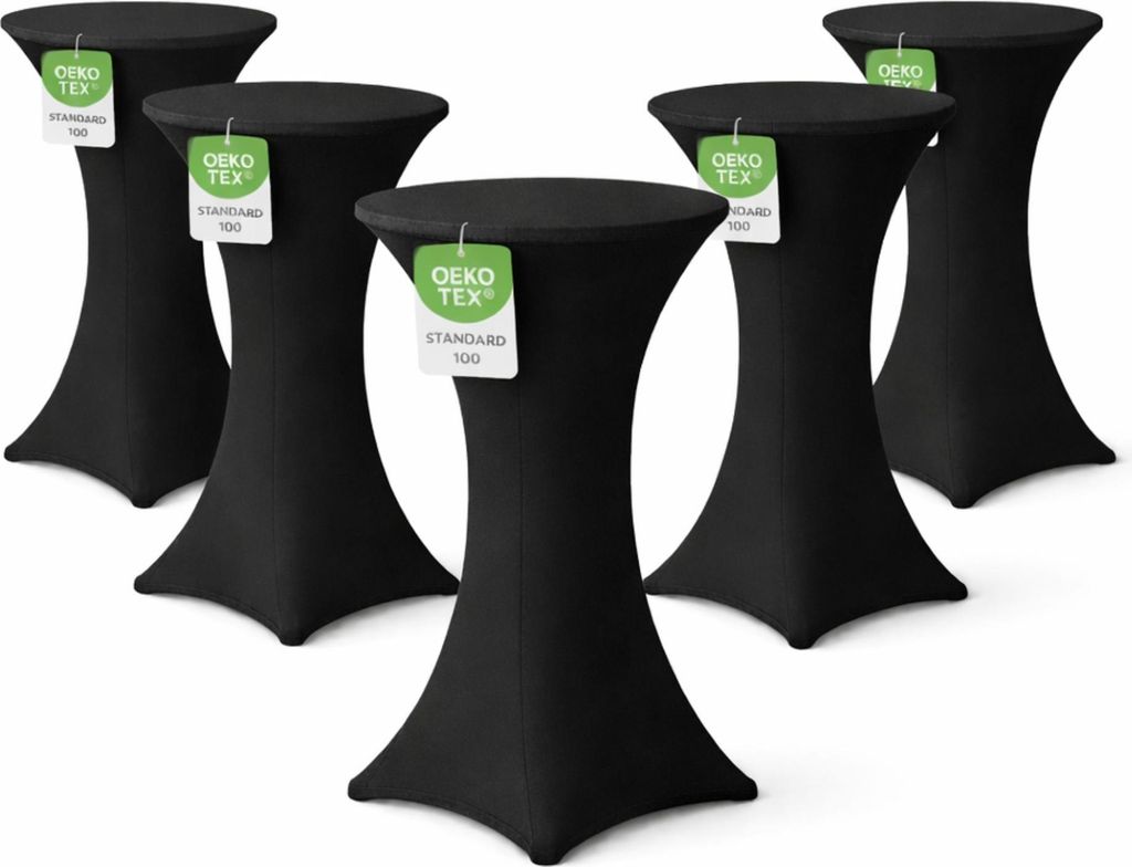 Stehtischhusse für Bistrotisch mit 4 Fußlaschen elastisch Stretch Ø 70-75x110-120 cm Schwarz (5 Stück)