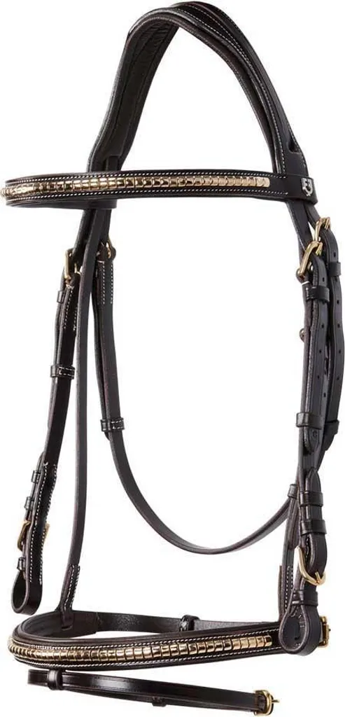 Bridon Equestro en Cuir Marron et Laiton pour Grand Cheval X-Full