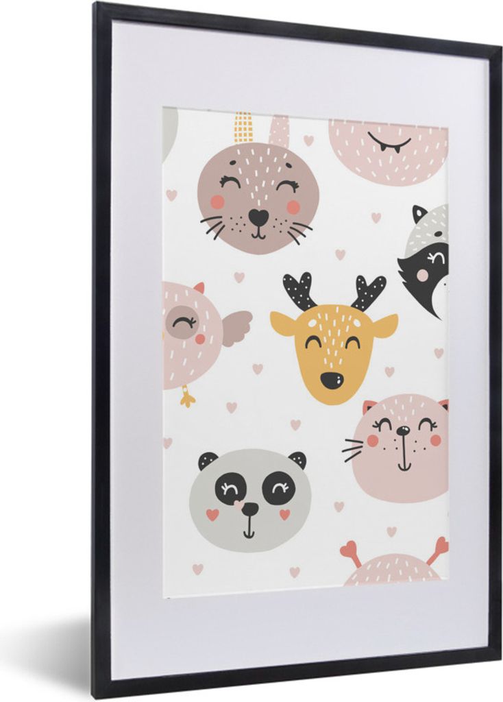 MuchoWow MuchoWow Gerahmtes Poster Katze - Tiere - Muster - Jungen - Mädchen - Baby - Kind 40x60 cm - Poster mit zchwarzem Bilderrahmen - Post...