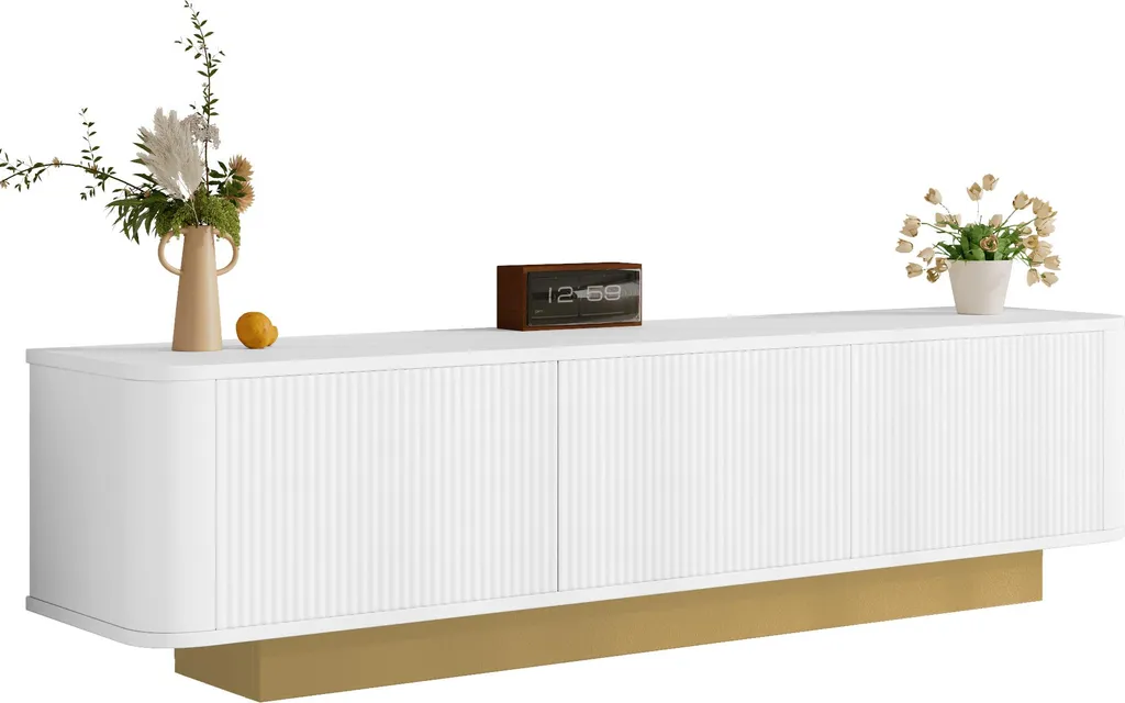 Meuble TV 175 cm blanc avec veines de bois et gestion câbles intégré - 7