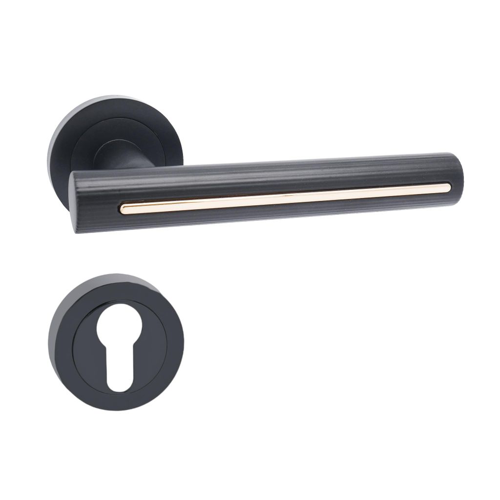 Domino Türgriff PILAR-RDrückergarnitur PZ - Profilzylinder Set Rund-Rosette Türklinke für Zimmertür, Kellertür & Innentür Aluminium Schwarz/...