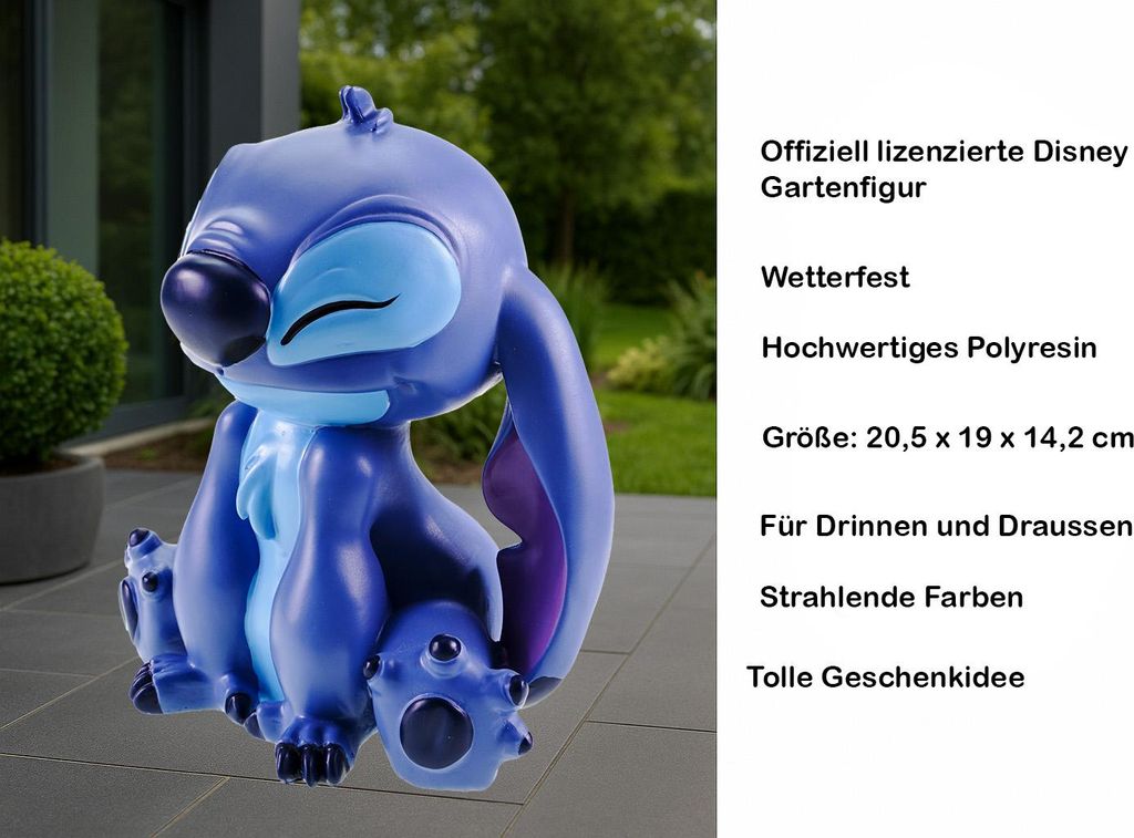 Gartenfigur Stitch – Disney's frecher Lilo & Stitch Alien zum Verlieben Sitzend