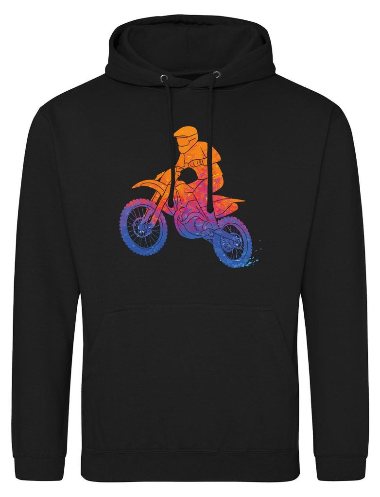 Huuraa Uni Hoodie Motocross bunte Silhouette XL Deep Black Vegan Sweatshirt Geschenkidee