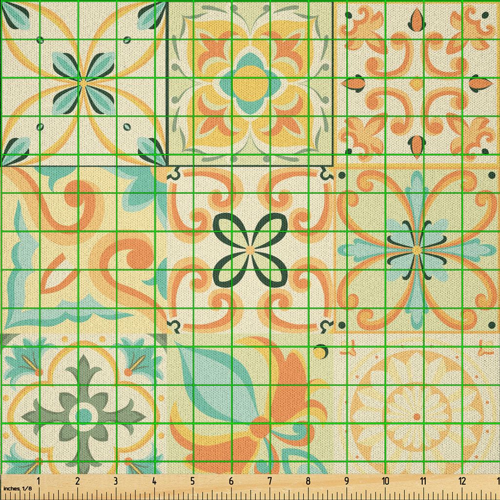 ABAKUHAUS marokkanisch Microfaser Stoff als Meterware , Blasse italienische Art-lockige Blumen in der quadratischen künstlerischen Zusammensetzung...