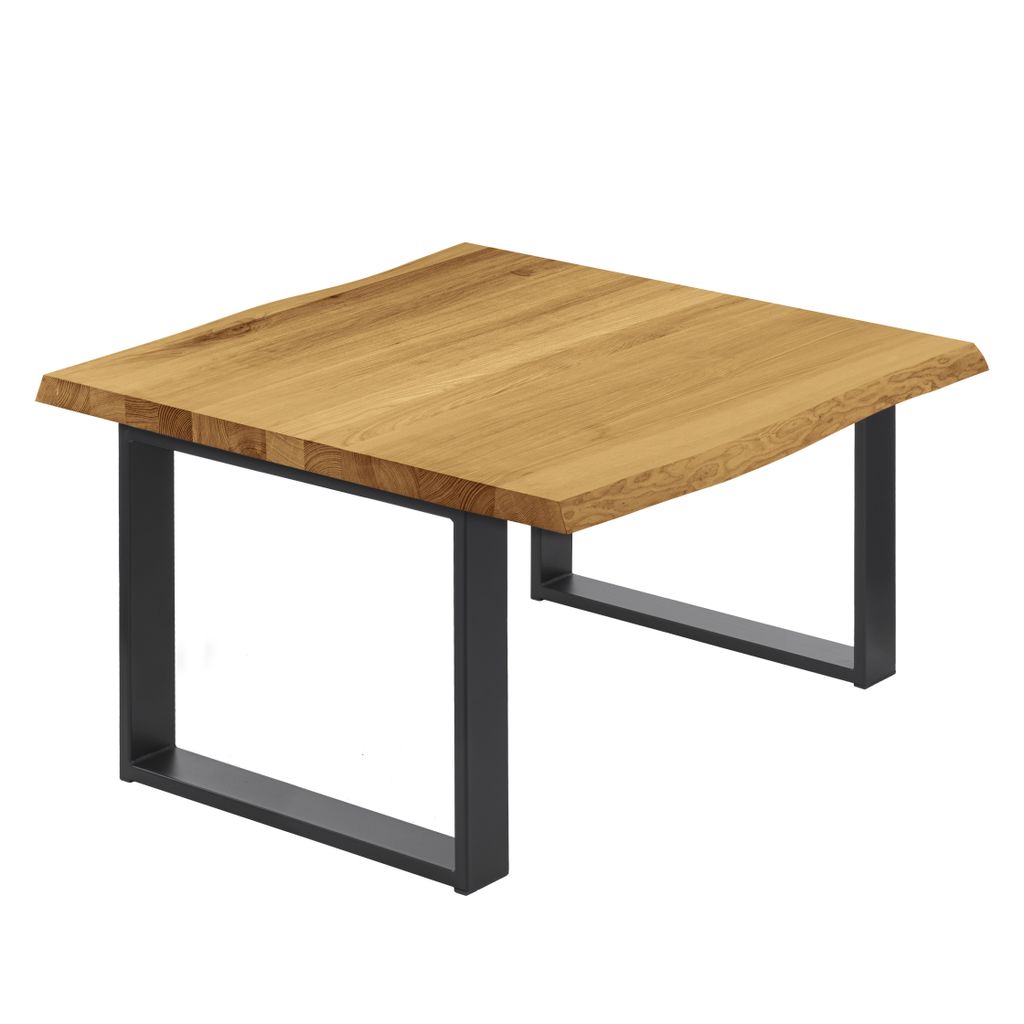LAMO Manufaktur Esstisch Küchentisch Schreibtisch Couchtisch aus Massivholz, mit Baumkante 60x60x47 cm (AxBxH), Modern, Rustikal / Schwarz, LKB-01...