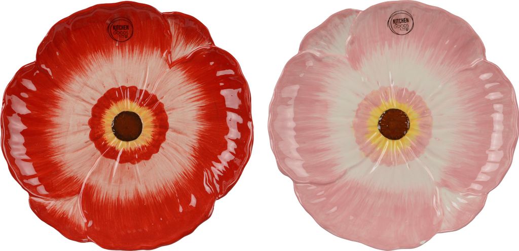 Frühstücksteller 22x2cm Keramik in Blütenform Rosa Rot