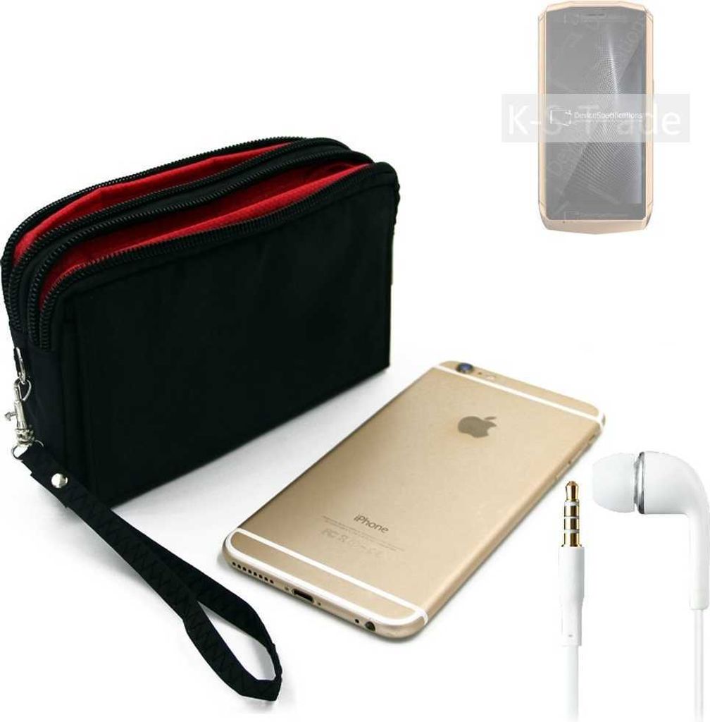 TOP SET kompatibel mit Cubot Pocket Handy Hülle Gürteltasche schwarz + Kopfhörer Travel Bag Travel-Case mit Diebstahlschutz praktische Schutz