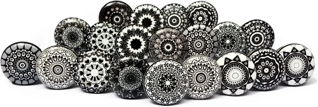 Boutons de Commode Floraux Peints à la Main en Céramique Noire, 38 mm