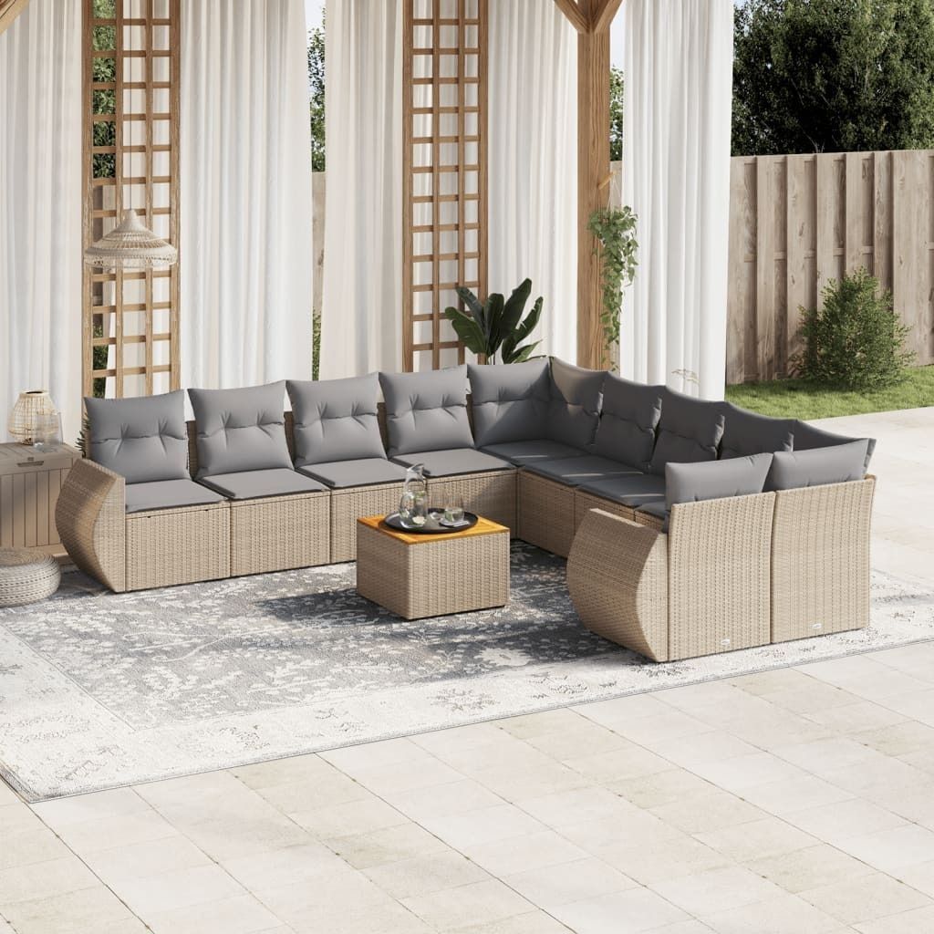 Maison Exclusive - 11-tlg. Garten-Sofagarnitur mit Kissen Beige Poly Rattan