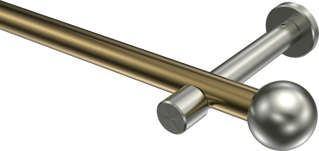 Interdeco Gardinenstange / Vorhangstange Messing Antik / Edelstahl-Optik, Typ Prestige Luino (Kugel) ohne Ringe, 20 mm Ø 1-läufig, 440 cm