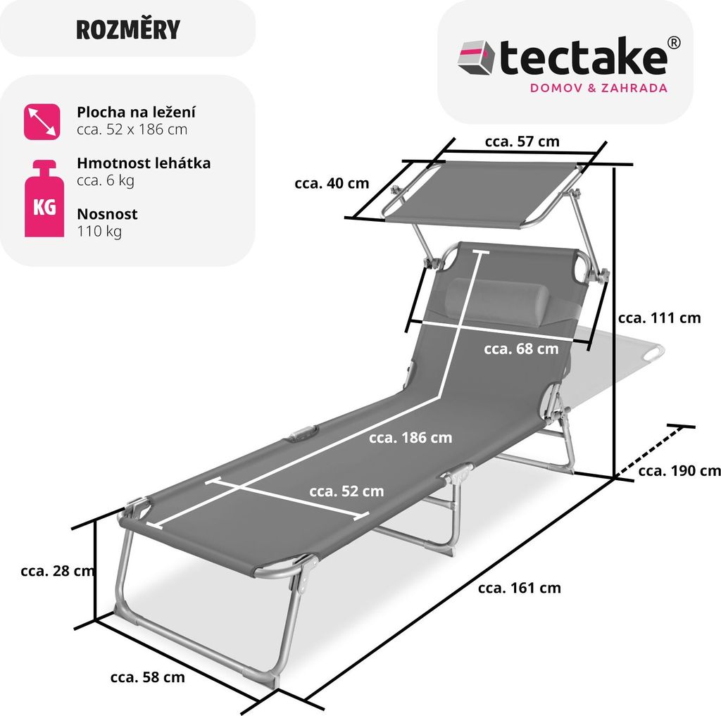 sada 2 skládacích zahradních lehátek Chloé 190 x 68 x 65 cm Obrázek produktu 7