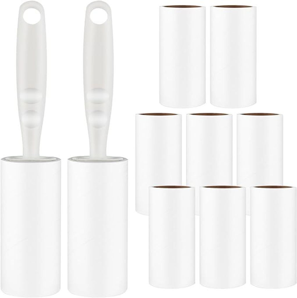 10 Rollen mit 2 Abroller, Fusselrolle Tierhaare Extra Klebrige, Lint Roller für Kleidung, Sofa, Bett, Katzenhaare, Hundehaare und Teppich, Fusselr...