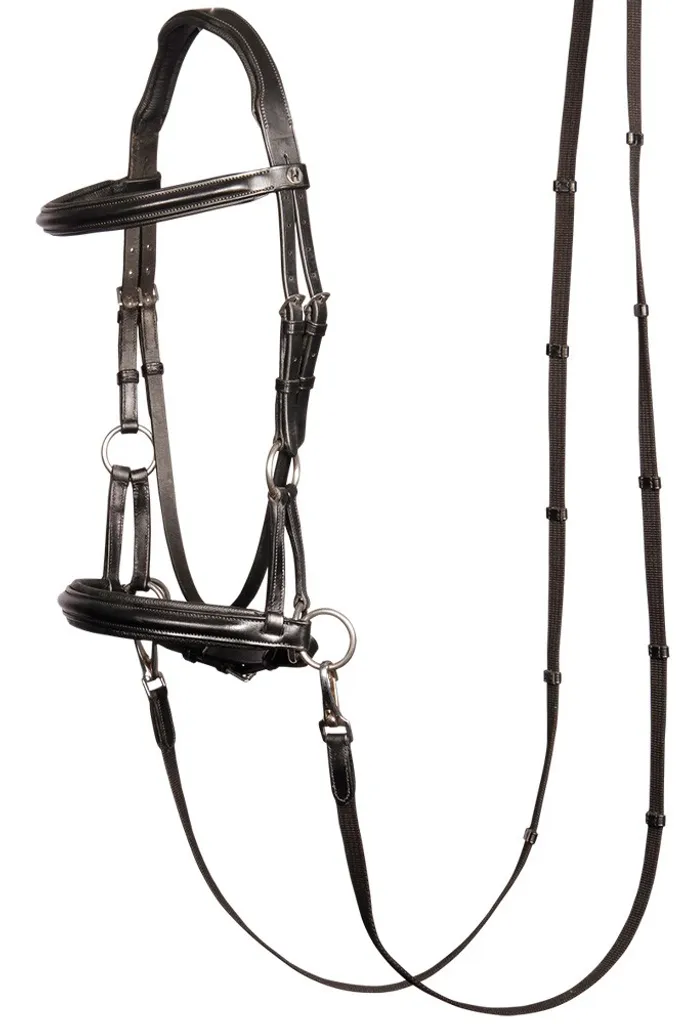 Bridon Sidepull sans Mors en Cuir Noir Harrys Horse pour Cheval VB
