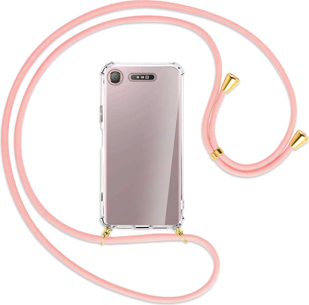 Handykette Backcover-Schutzhülle mit Band (Metall goldfarben) für Sony Xperia XZ1 - rosa