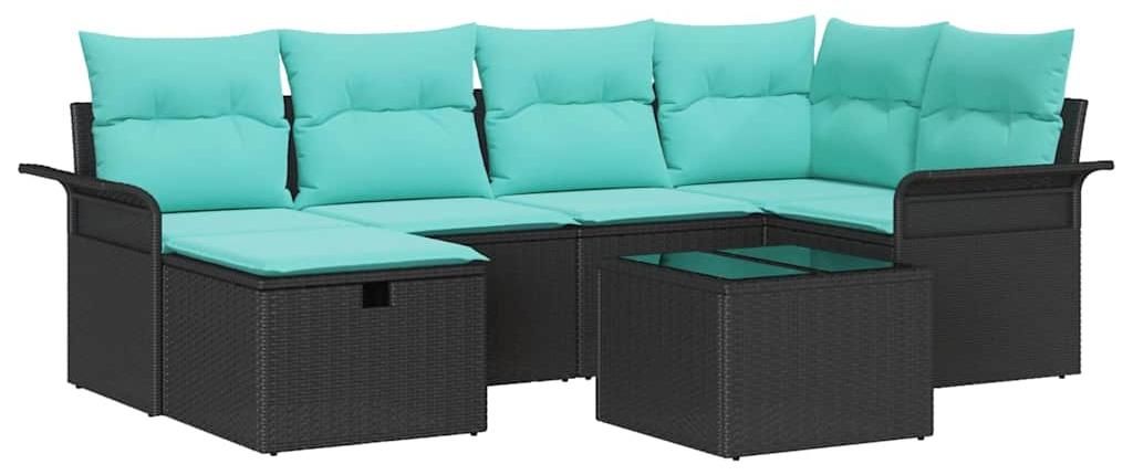 vidaXL Gartensofa-set mit Kissen 7 pcs Schwarz und Türkis Poly-Rattan