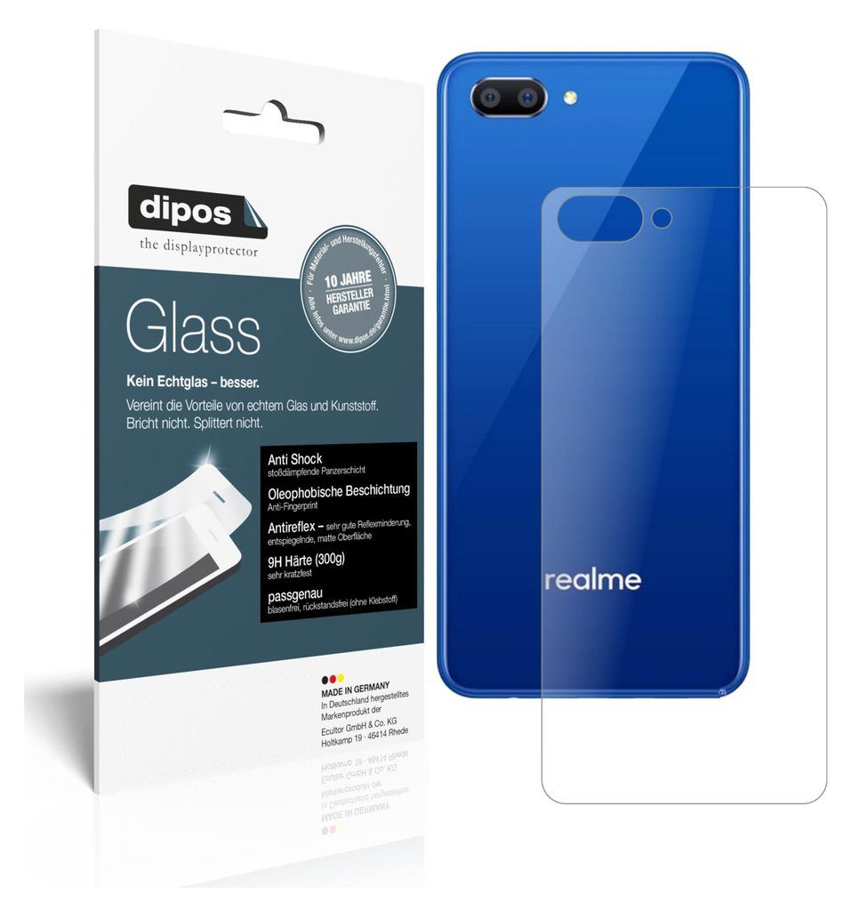 2x Schutzfolie für Oppo Realme C1 Rückseite matt - Anti-Shock 9H Folie Glass