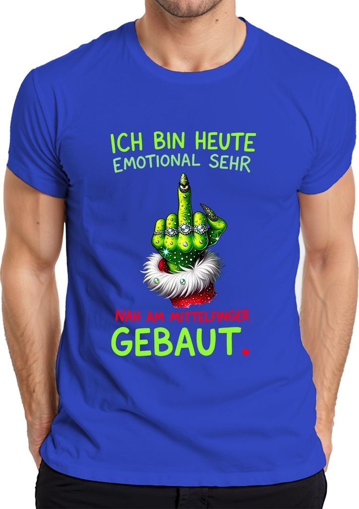 ICH BIN HEUTE EMOTIONAL NAH AM MITTELFINGER Grinch Weihnachten Herren T-Shirt, Blau, 3XL