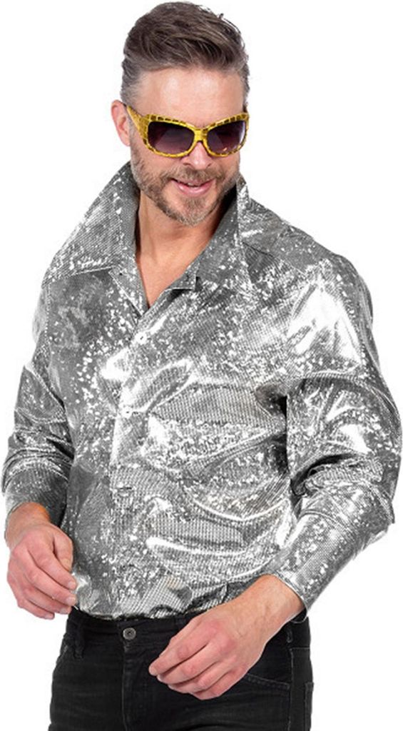 Disco Glamour Hemd silber Größe: XL